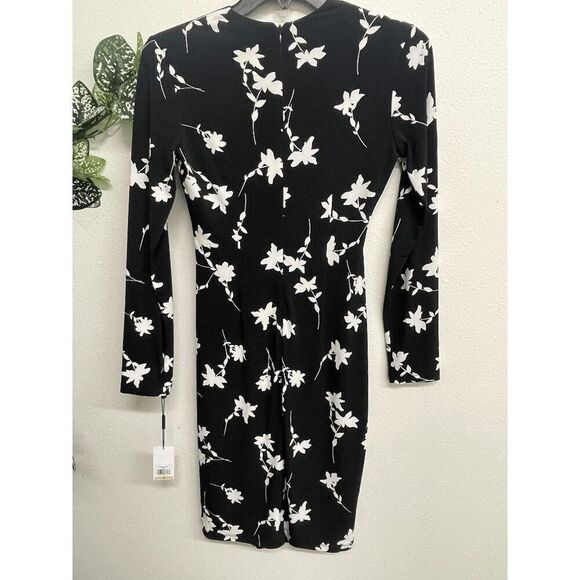 Calvin Klein Women's Petite Printed Faux-Wrap Dress - Black/Cream 2P - Picture 7 of 8